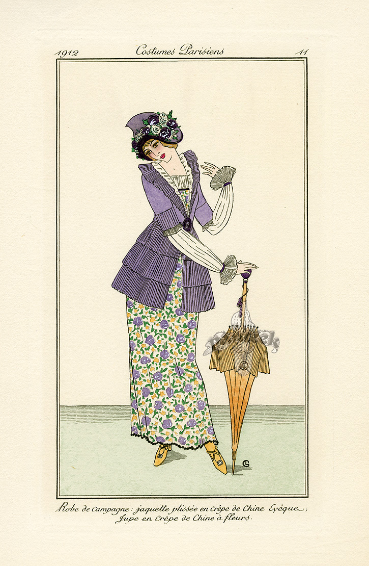 Costumes Parisiens Deco Pochoir Prints 1912